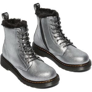 Dr Martens 1460 Serena Silver Fur Lined Metallic Crackle Leather Boots Womens 7